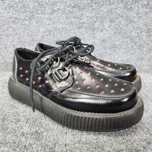 T.U.K. Women's Heart Perforated Viva Creeper Oxford‎ Pink Black Platform Goth 5